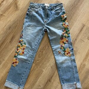 Free People Embroidered Jeans, Sz 27